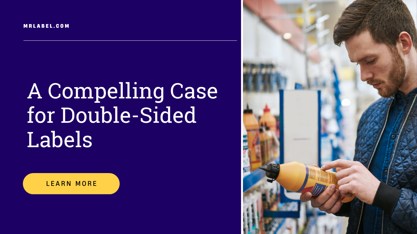 Double-sided product label on glass bottle