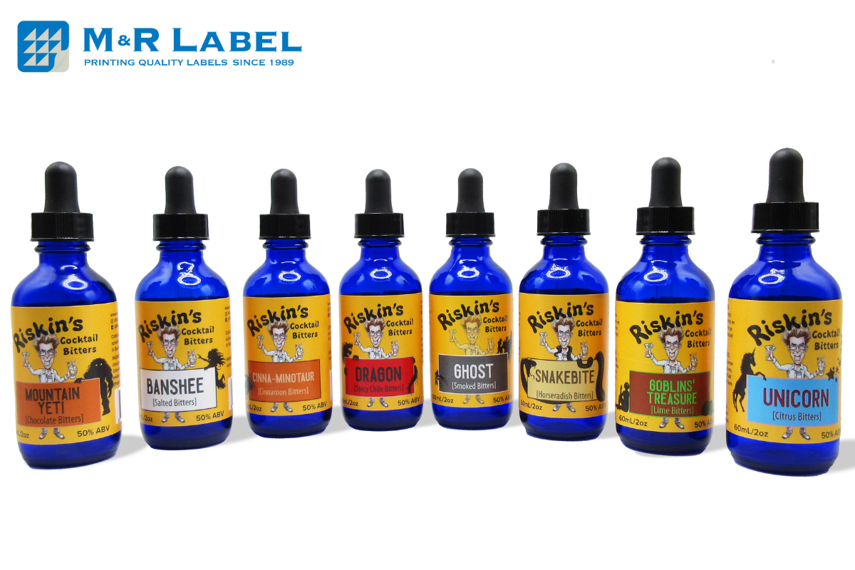 Riskin's Cocktail Bitters labels by M&R Label