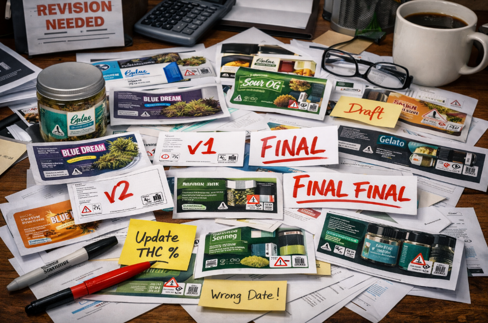 desktop covered with paperwork and sample labels