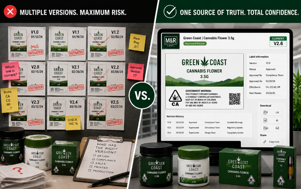 Comparison of multiple versions of a label vs. a single source of truth label