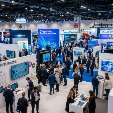 Tradeshow booth with branded displays and materials