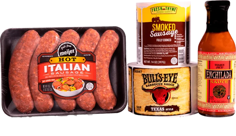 Food product labels - sauces, meats, snacks, condiments